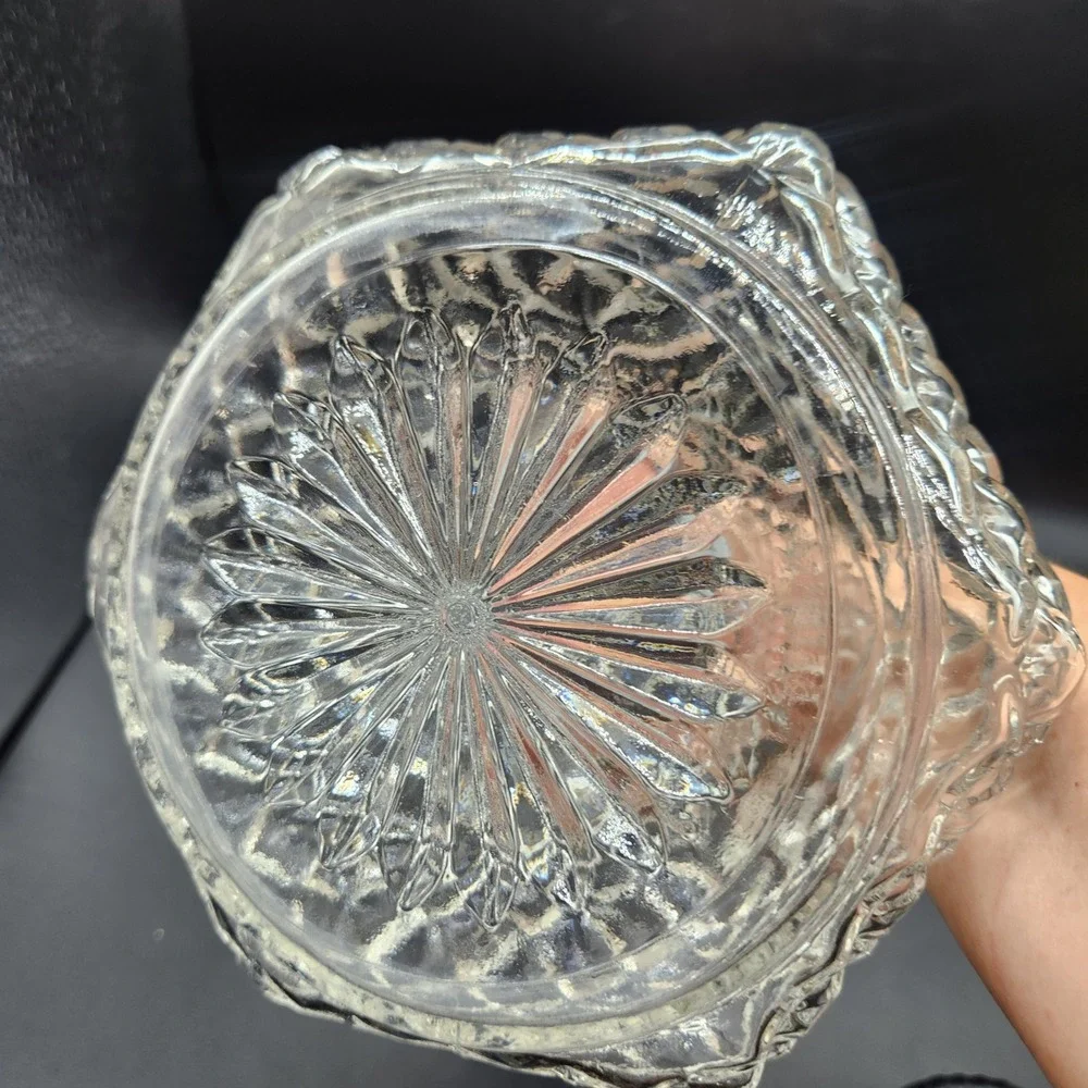 Vintage Clear Pressed Glass Decanter Diamond Point Pattern with Stopper